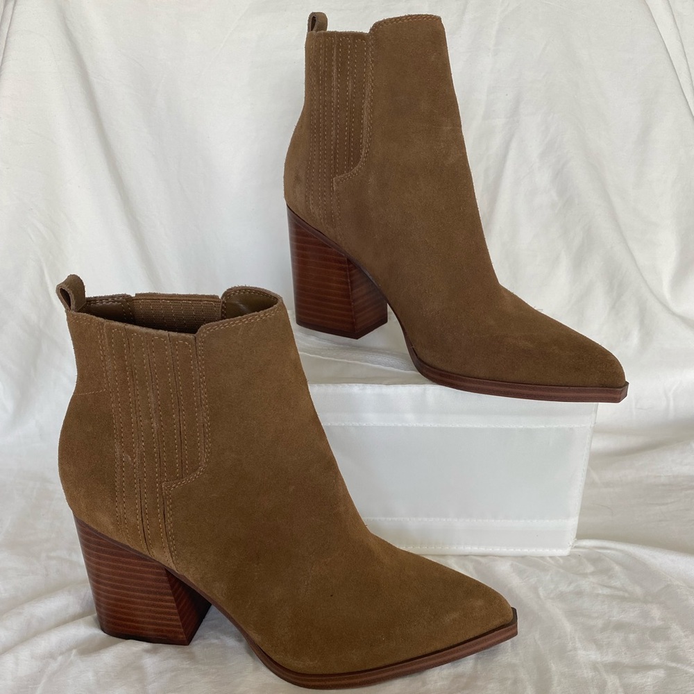 Marc Fisher brown suede like heeled boots